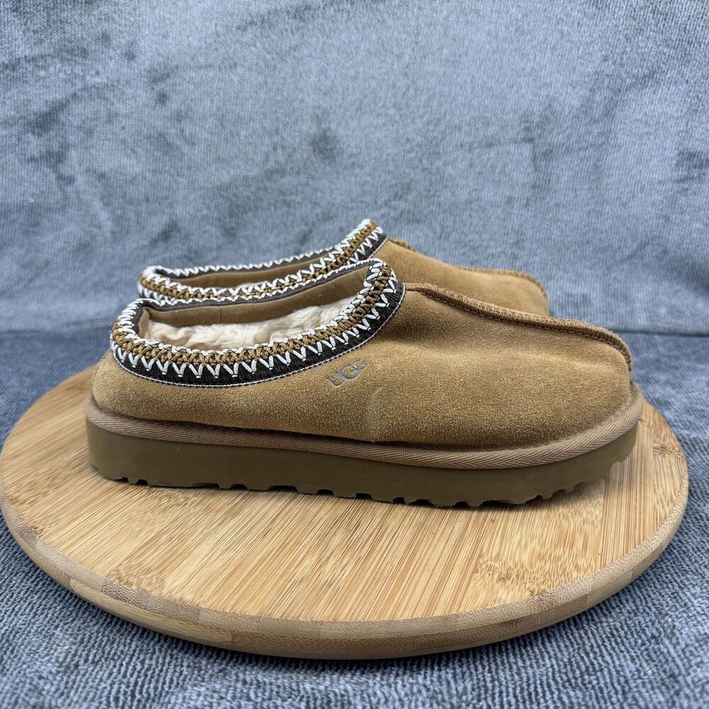 UGG Tasman Shoes Womens Size 6 Brown Suede Shearling Clog Slippers Indoor 5955
